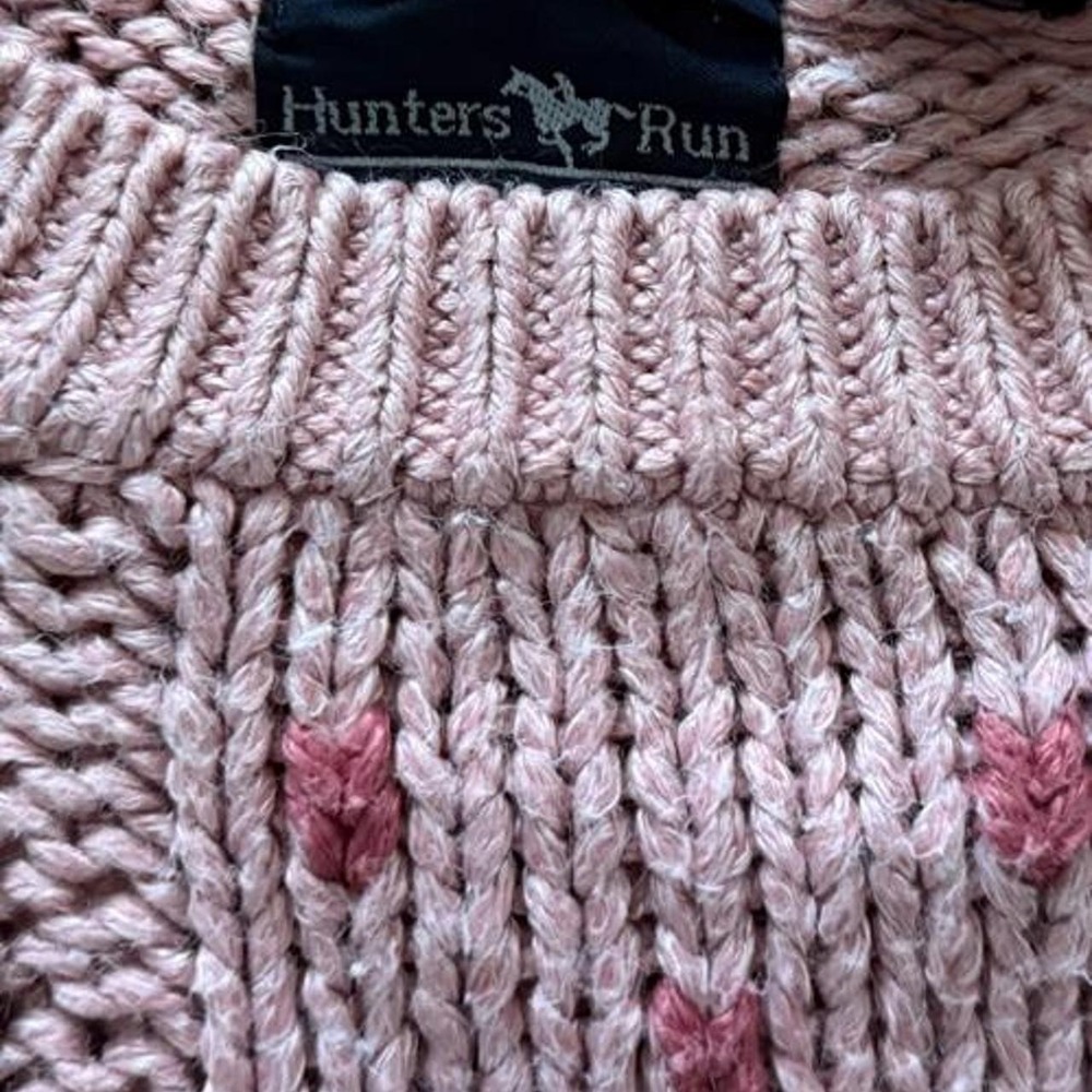 Vintage Hunters Run Hand Knit Sweater Pink Floral Cable Knit Ramie Cotton - Picture 4 of 8